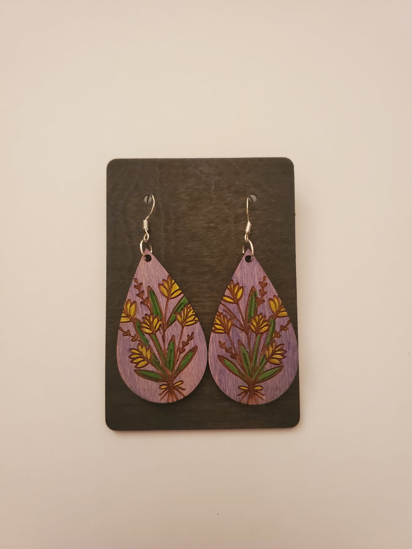 Painted Floral Wood Earrings