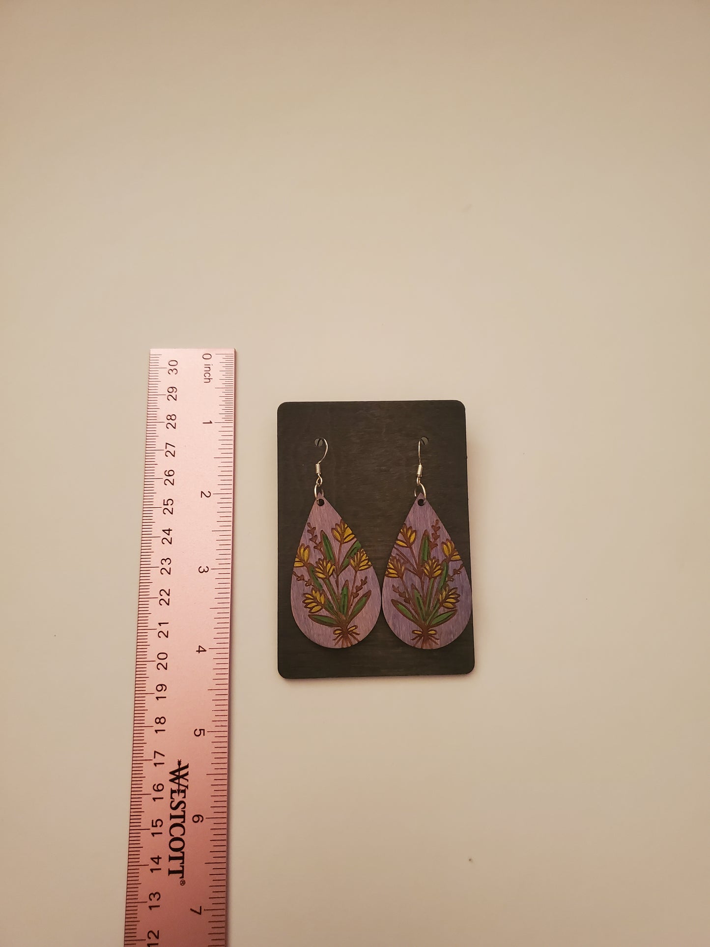 Painted Floral Wood Earrings