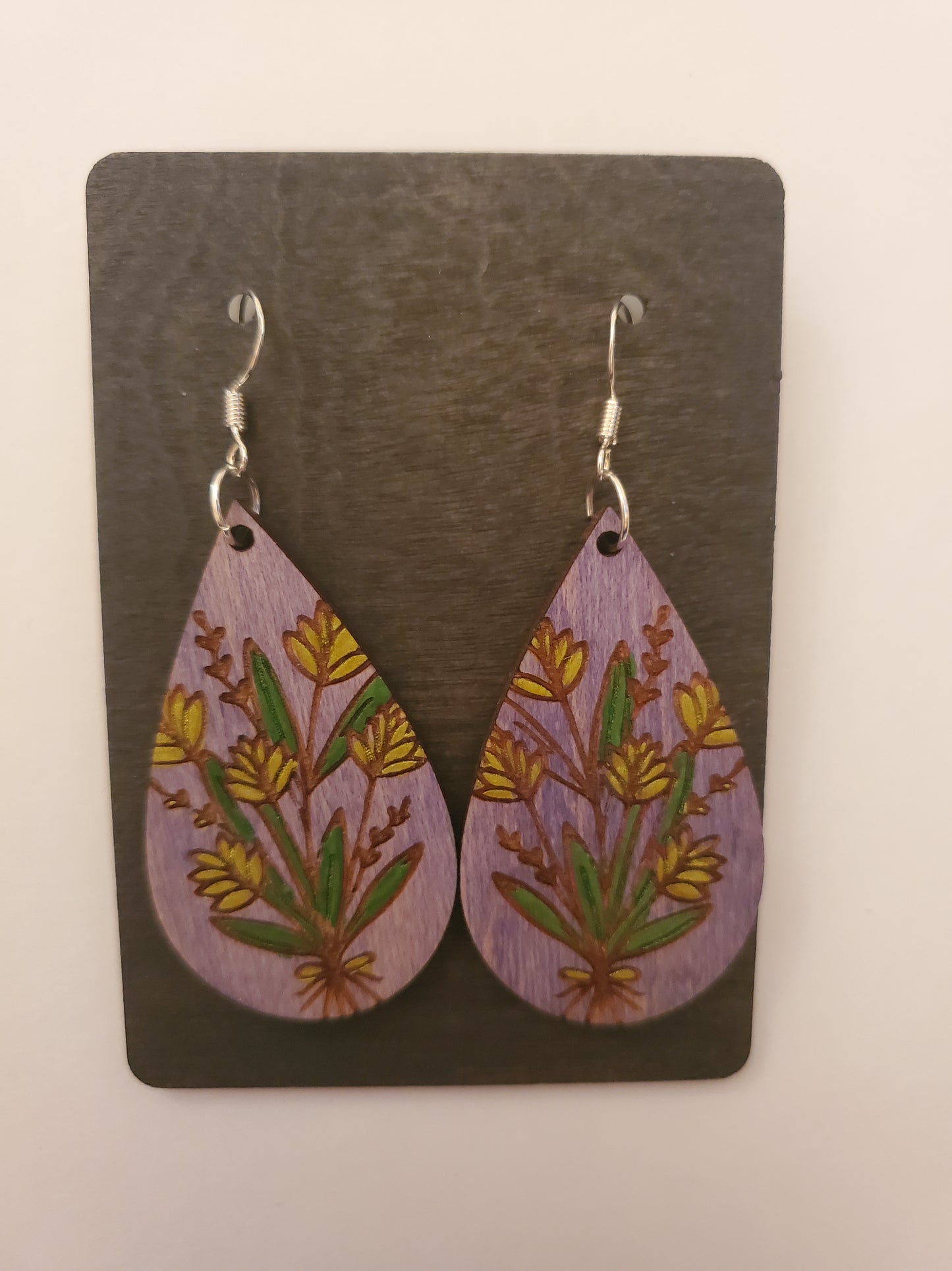 Painted Floral Wood Earrings