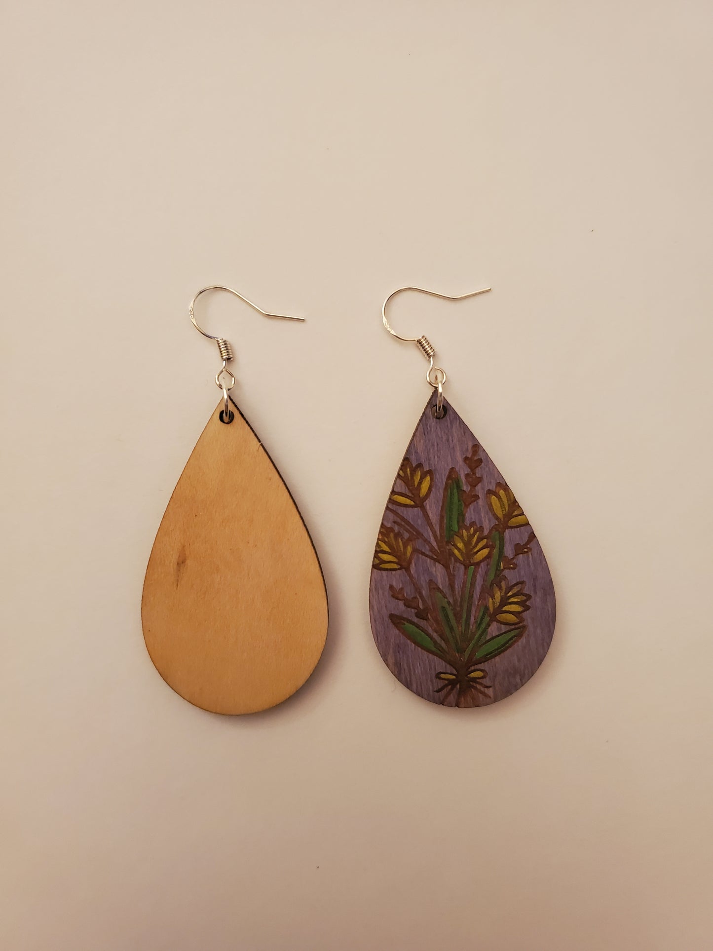 Painted Floral Wood Earrings