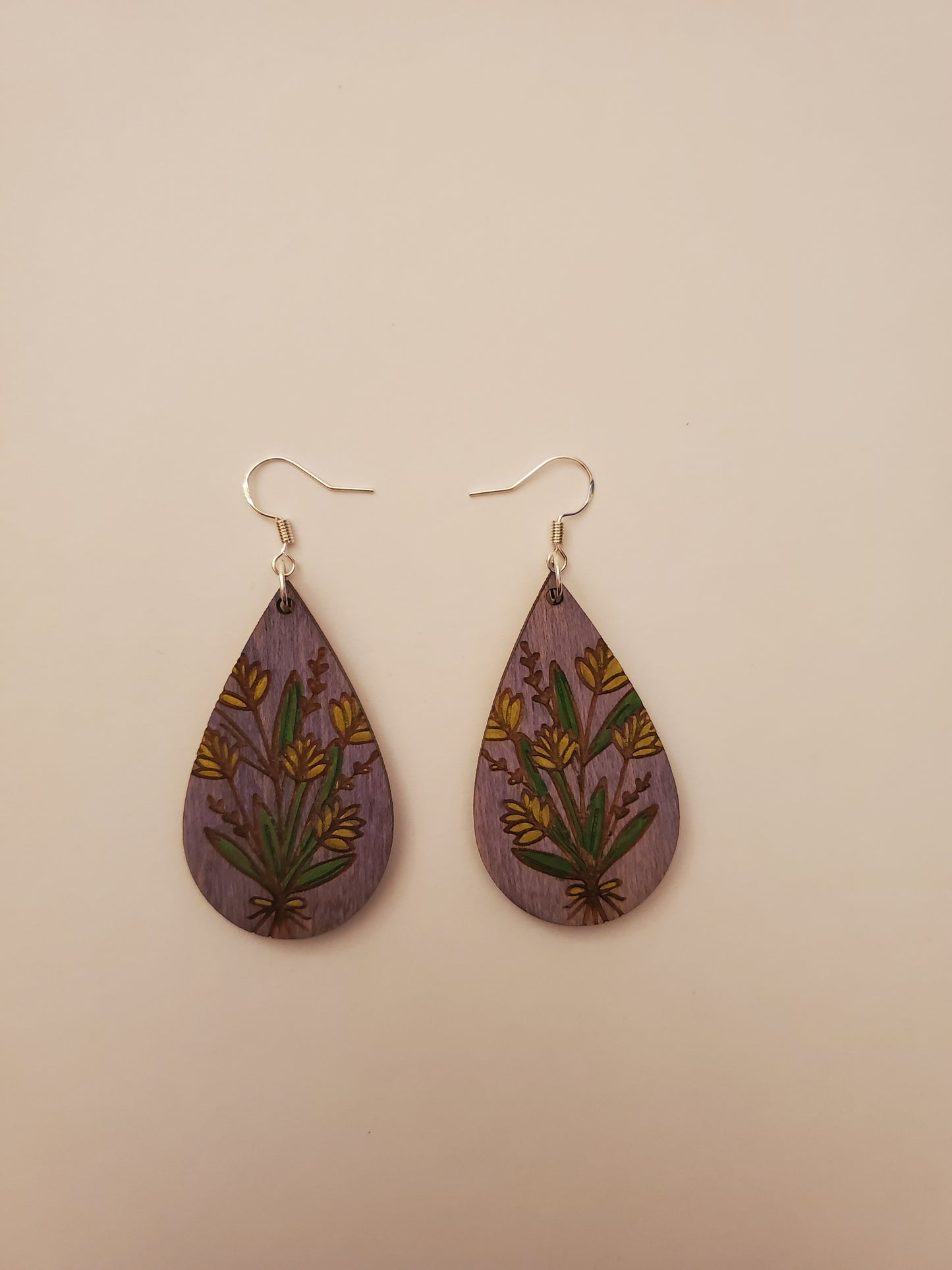 Painted Floral Wood Earrings