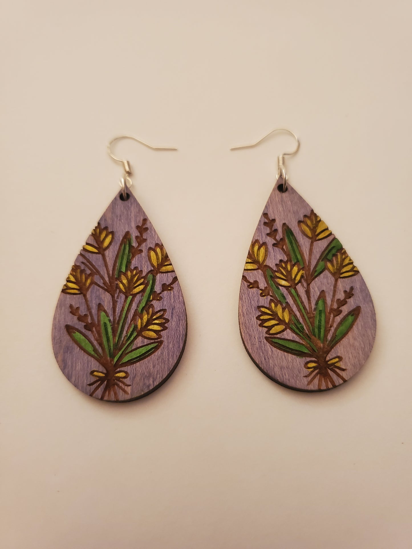 Painted Floral Wood Earrings