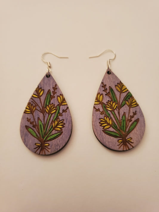 Painted Floral Wood Earrings