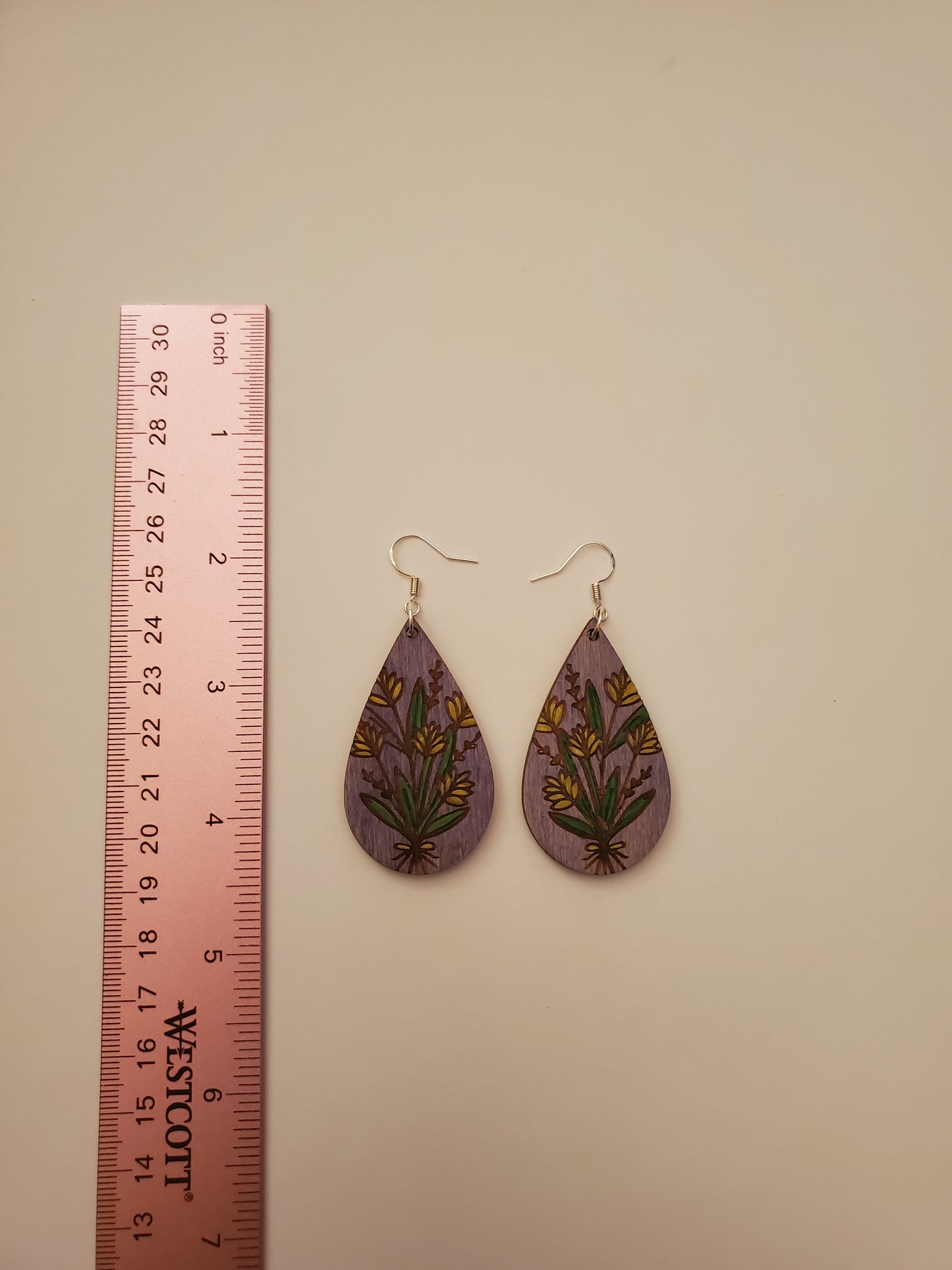 Painted Floral Wood Earrings