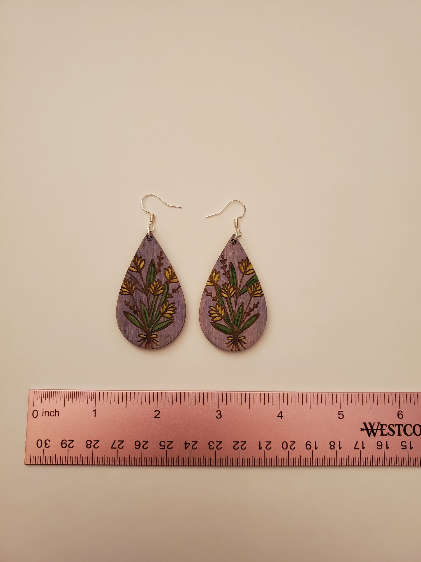 Painted Floral Wood Earrings