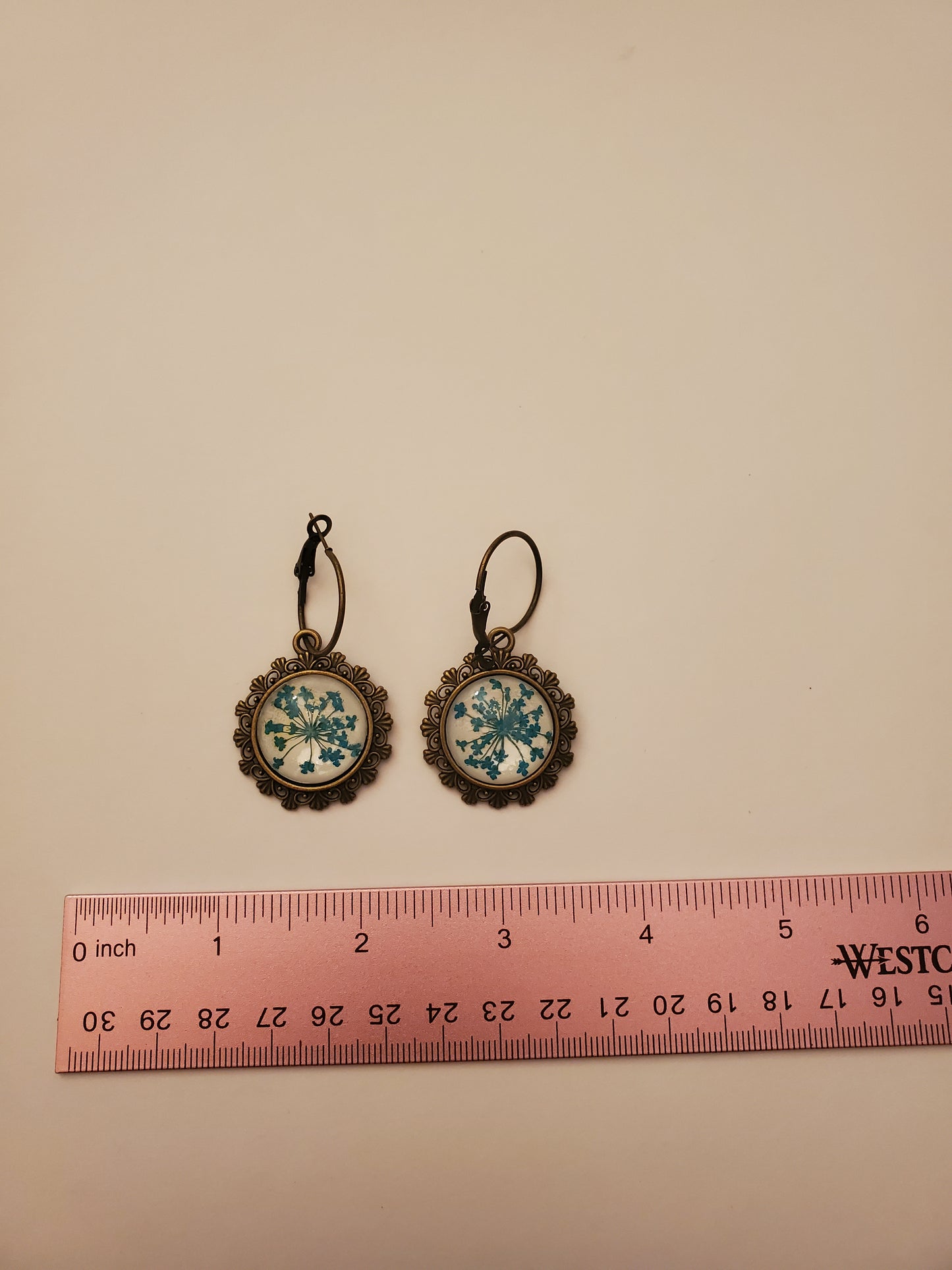 Dried Floral Glass Cabachon Earrings