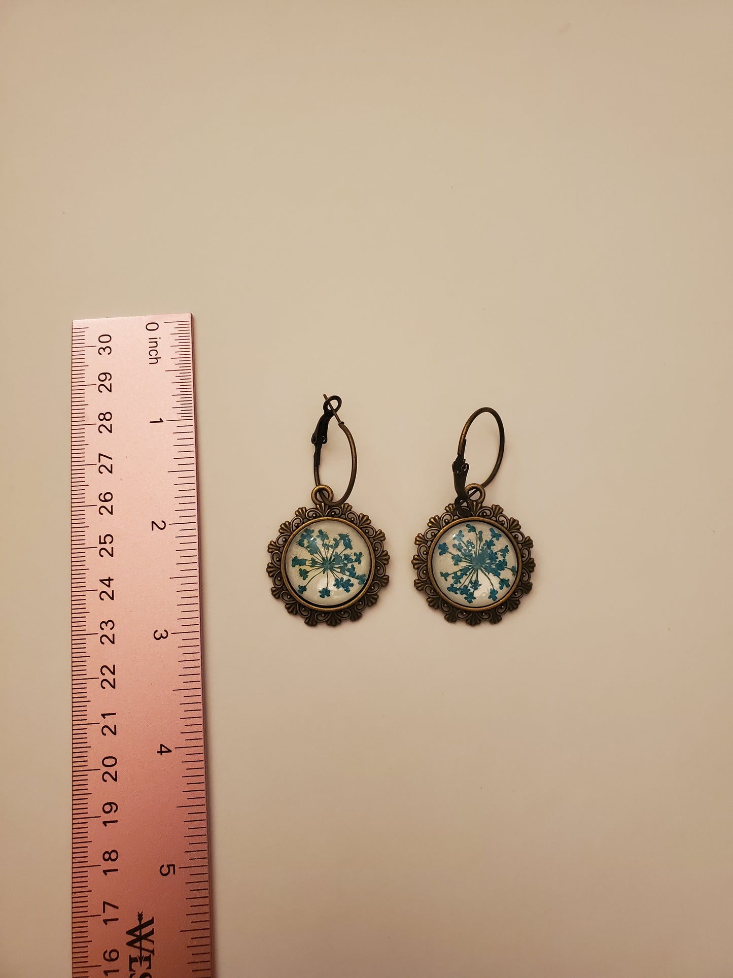 Dried Floral Glass Cabachon Earrings