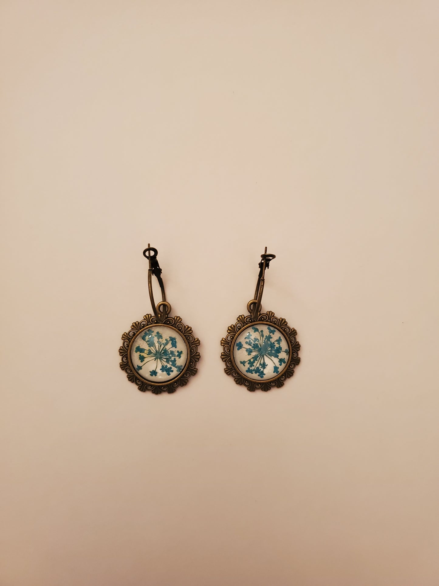 Dried Floral Glass Cabachon Earrings