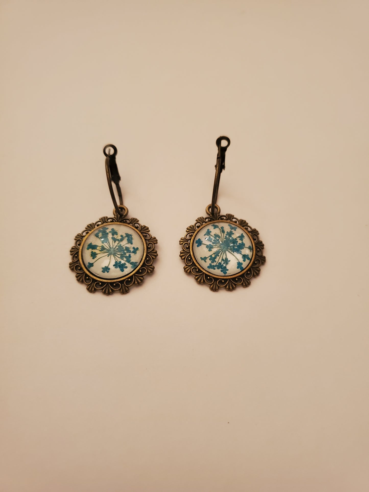 Dried Floral Glass Cabachon Earrings