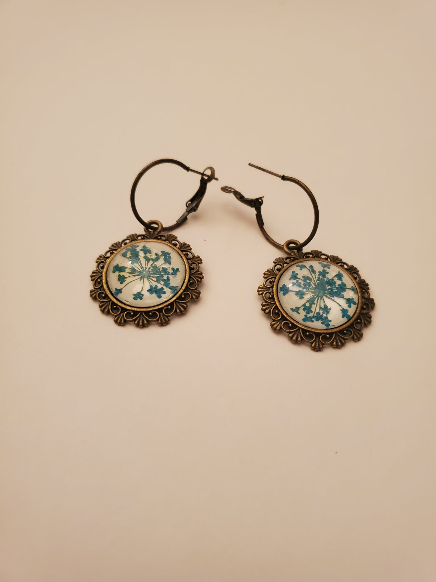 Dried Floral Glass Cabachon Earrings