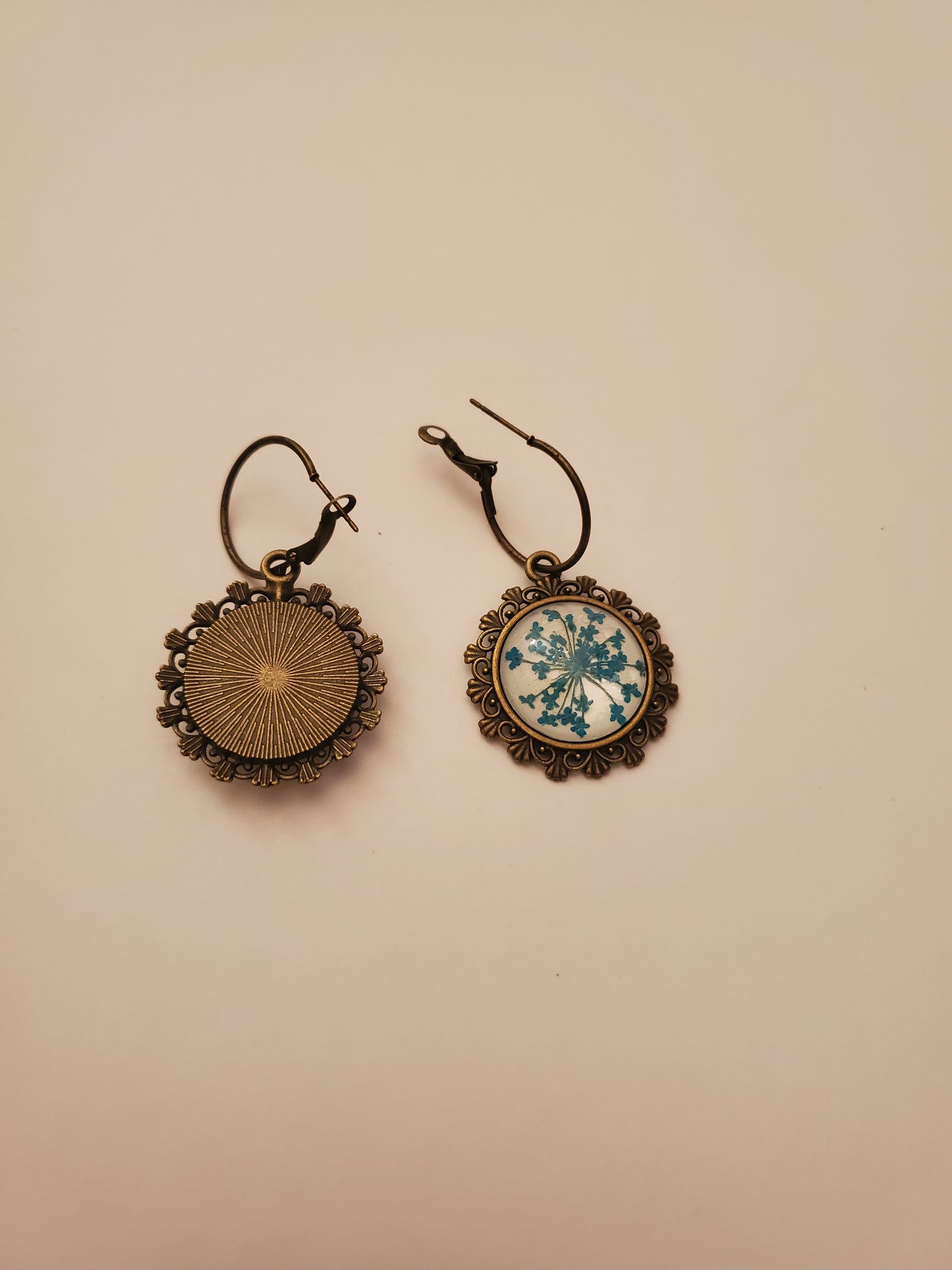 Dried Floral Glass Cabachon Earrings