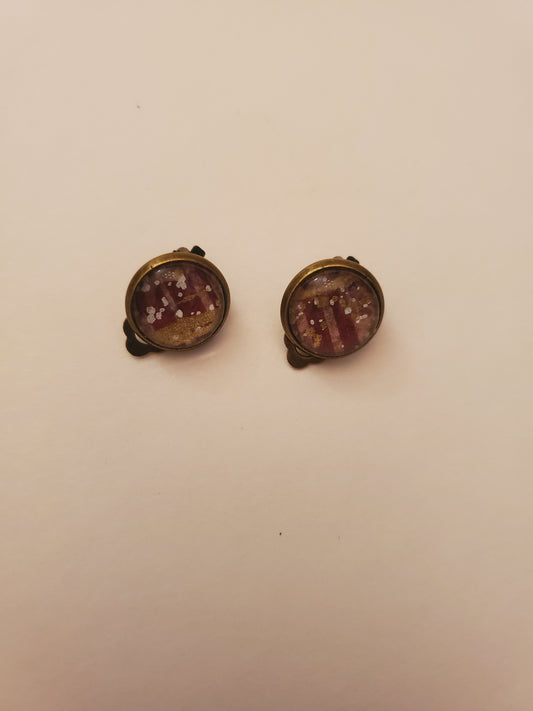 Glass Cabachon Tiny Clip On Earrings