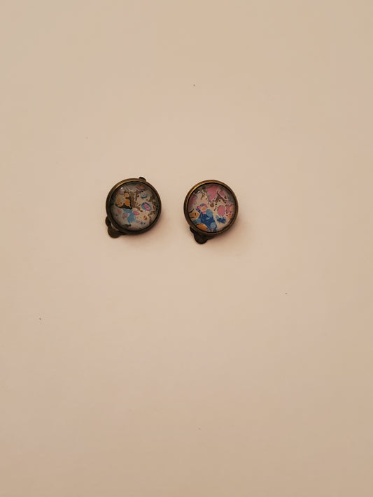 Glass Cabachon Tiny Clip On Earrings