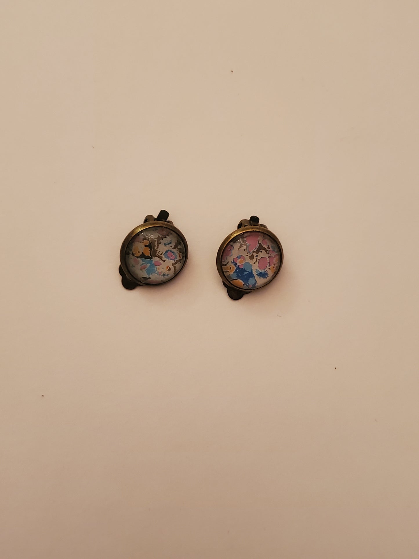 Glass Cabachon Tiny Clip On Earrings