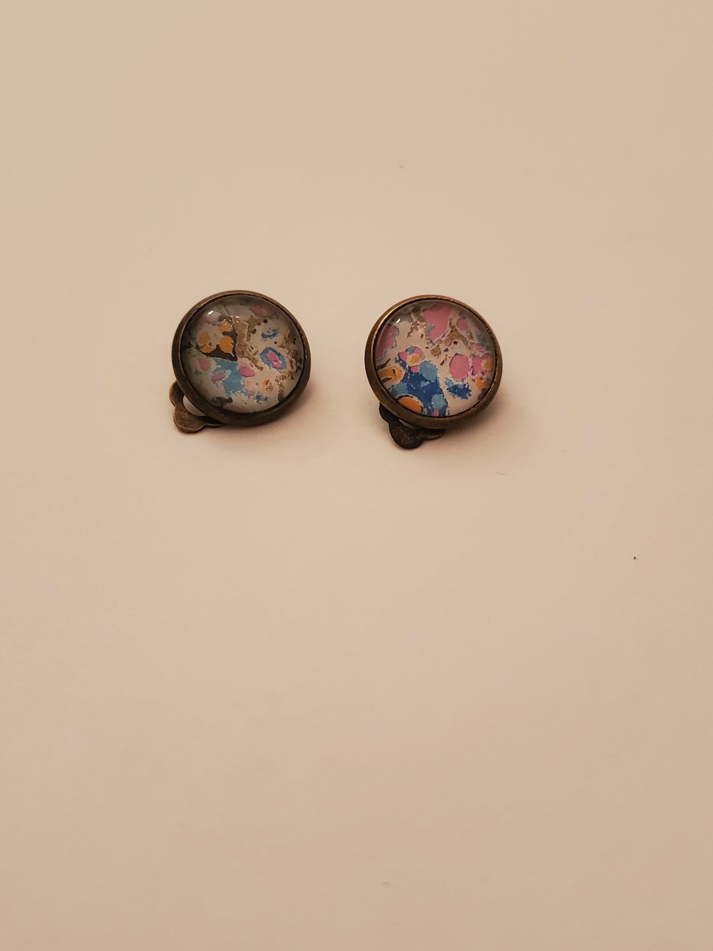 Glass Cabachon Tiny Clip On Earrings