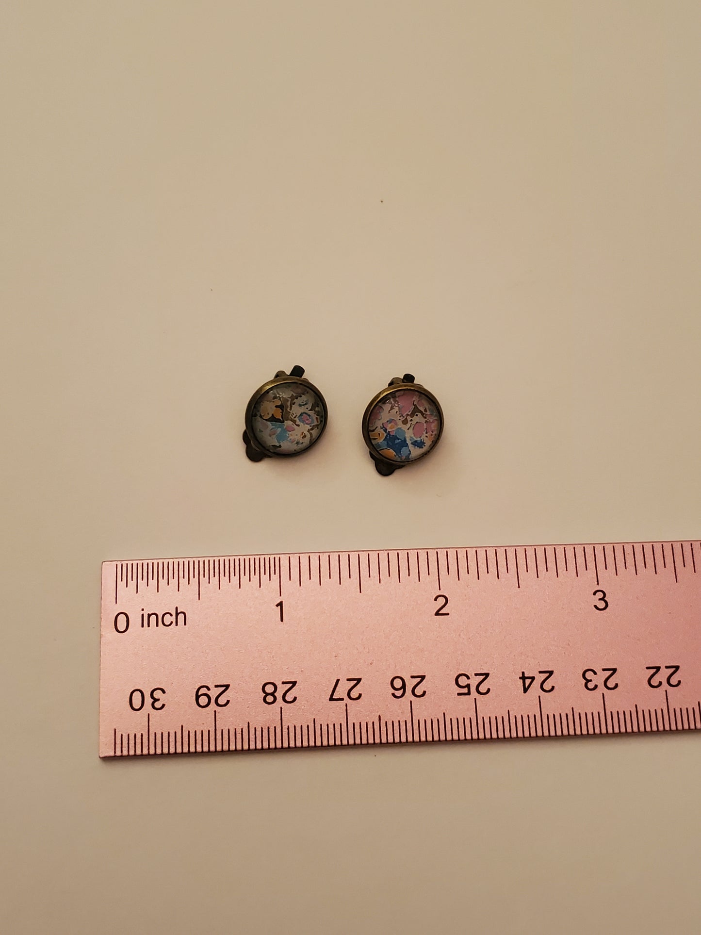 Glass Cabachon Tiny Clip On Earrings