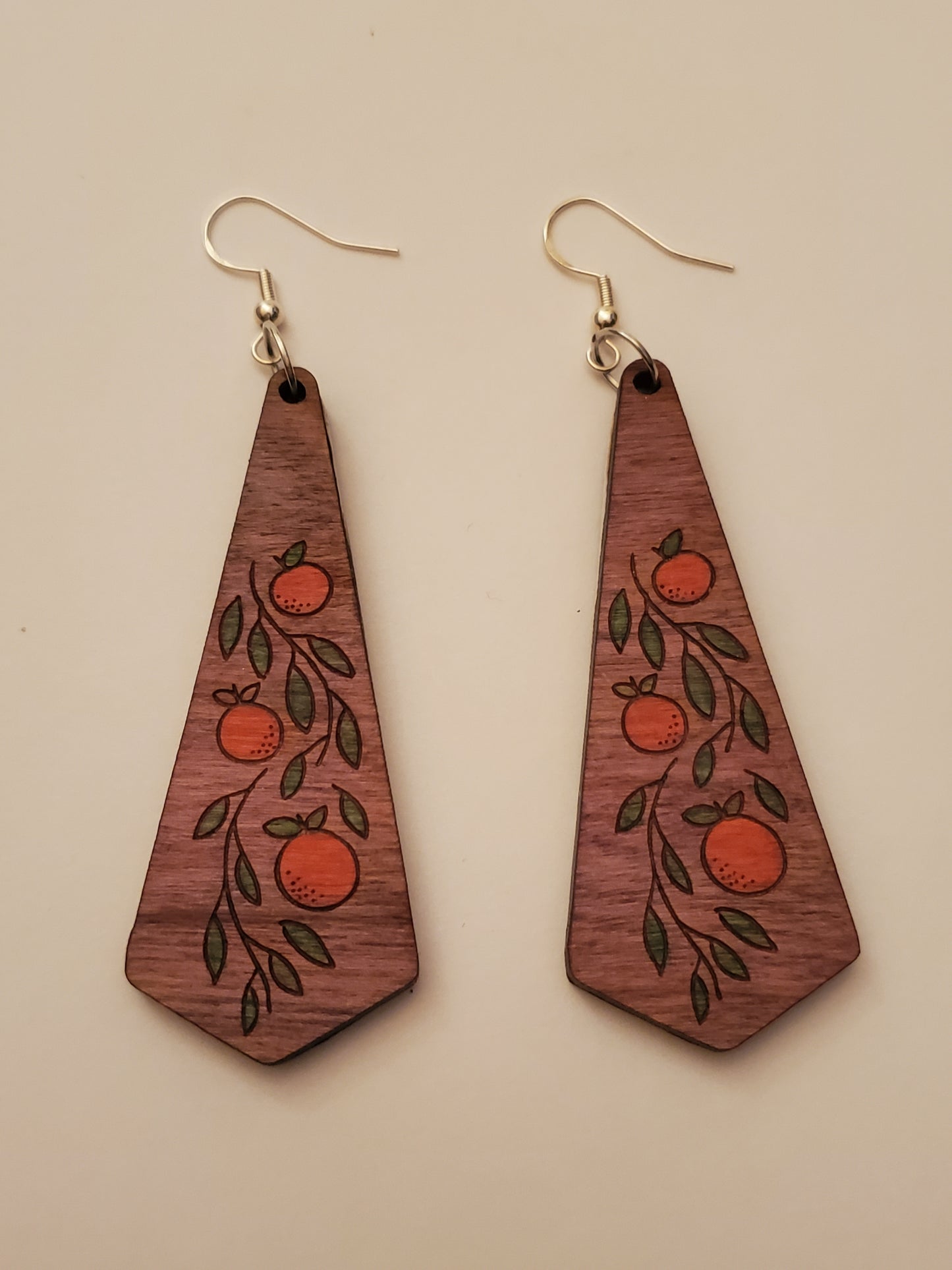 Handpainted Wooden Orange Fruit Earrings