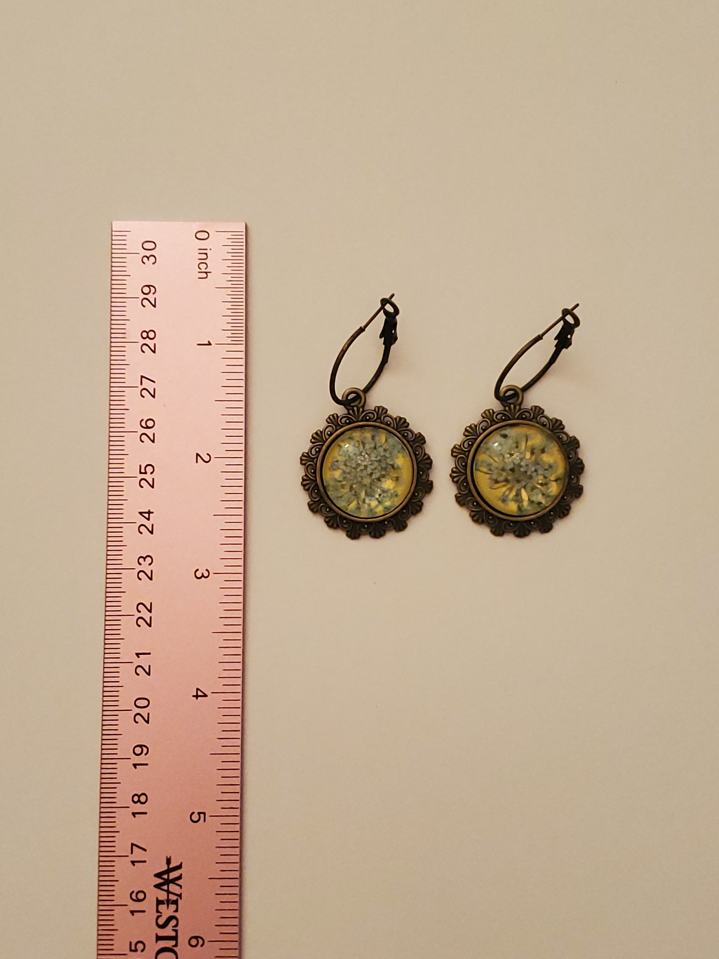 Dried Floral Glass Cabachon Earrings