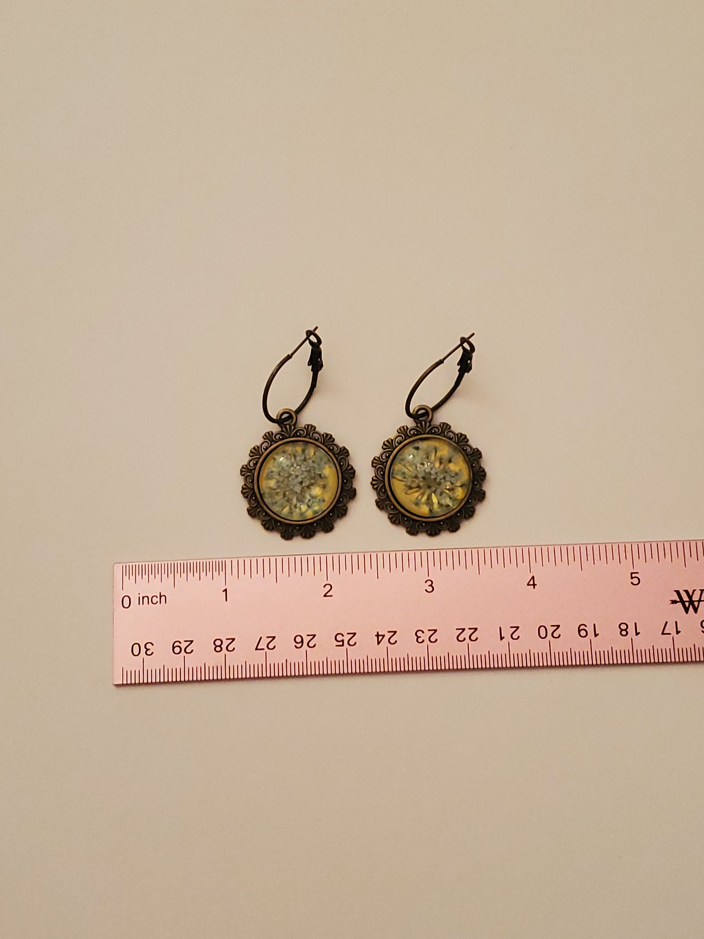 Dried Floral Glass Cabachon Earrings