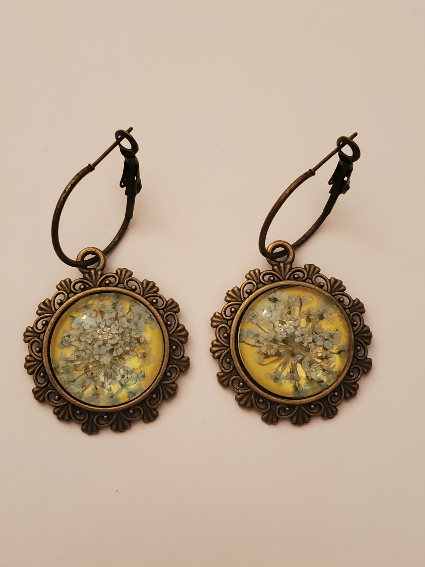 Dried Floral Glass Cabachon Earrings