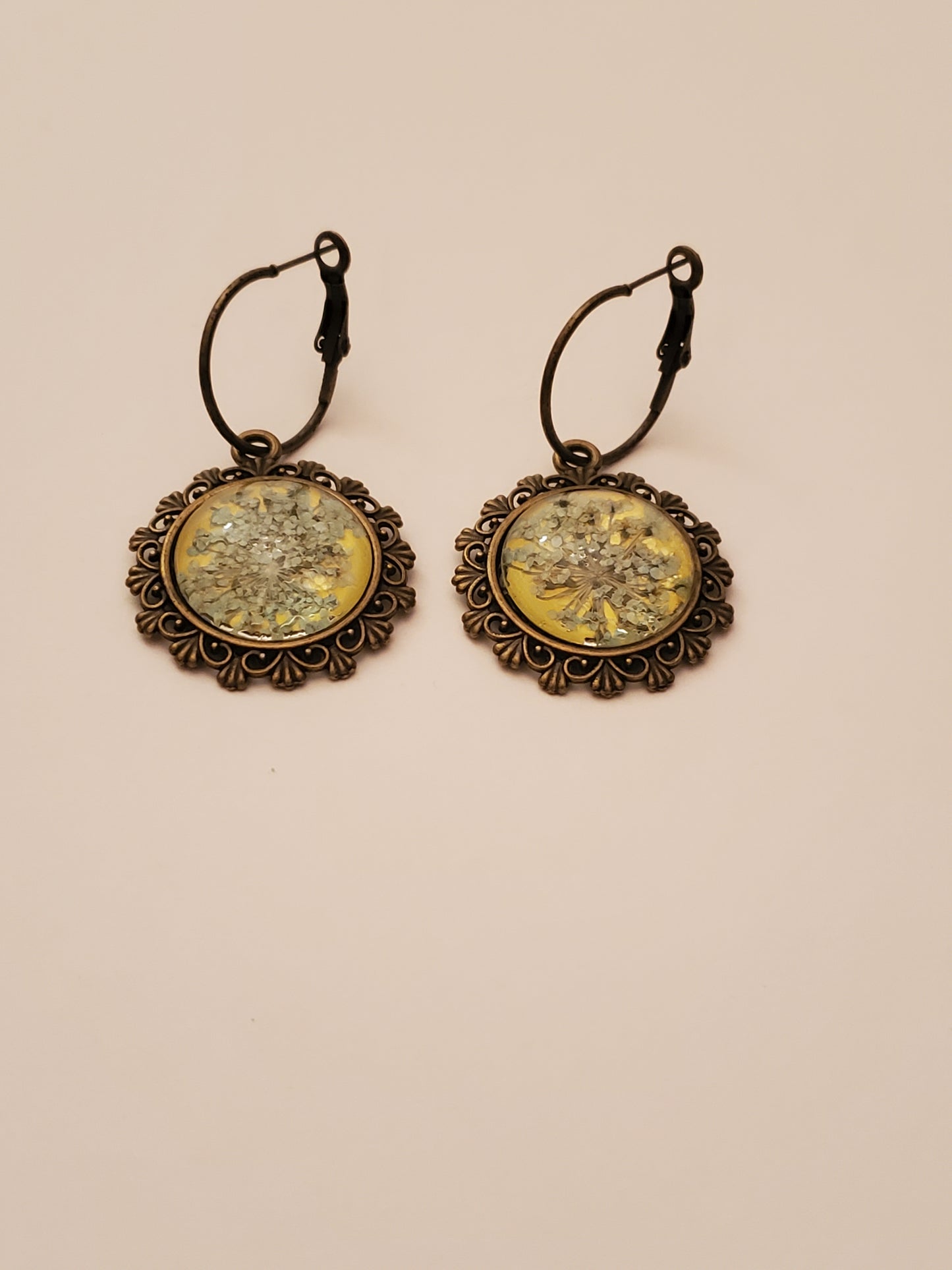 Dried Floral Glass Cabachon Earrings