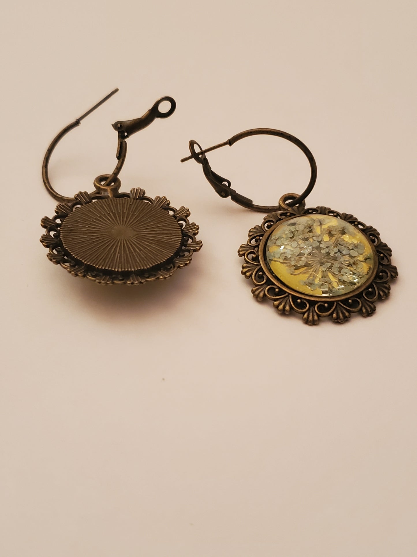 Dried Floral Glass Cabachon Earrings