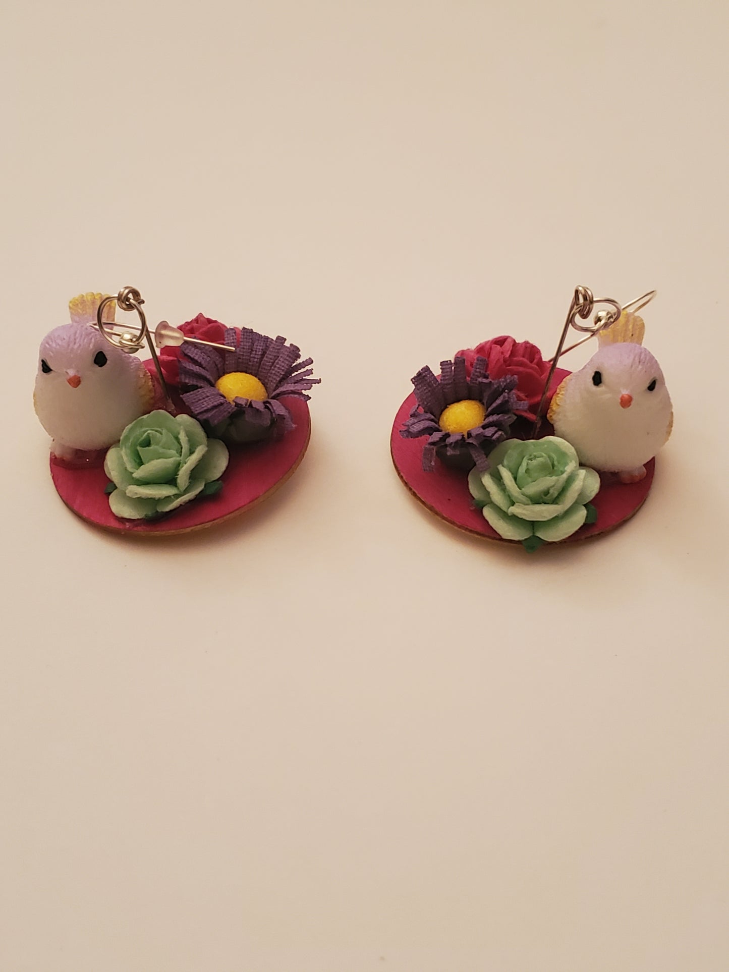 Bird and Flower 3D Earrings