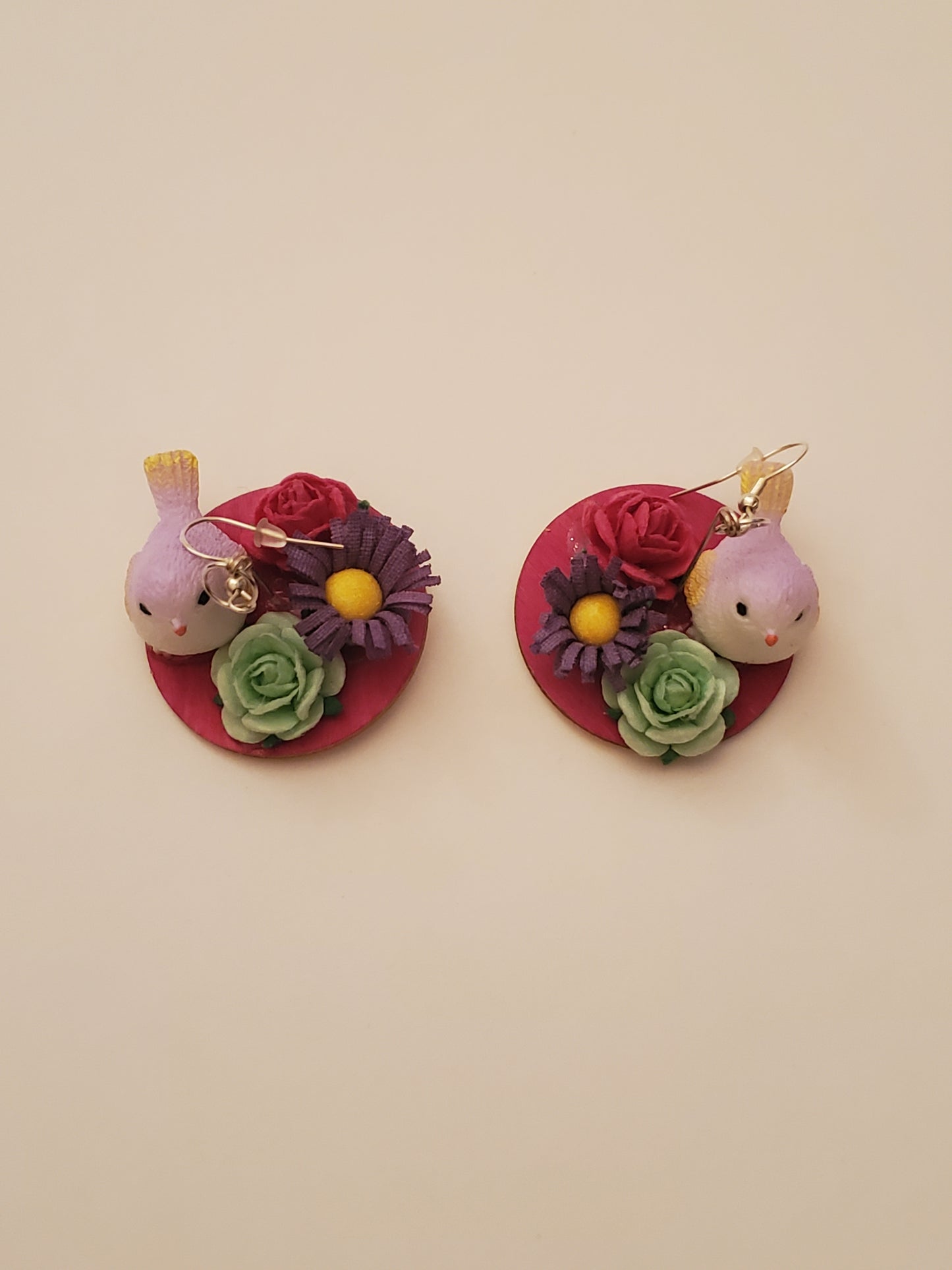 Bird and Flower 3D Earrings