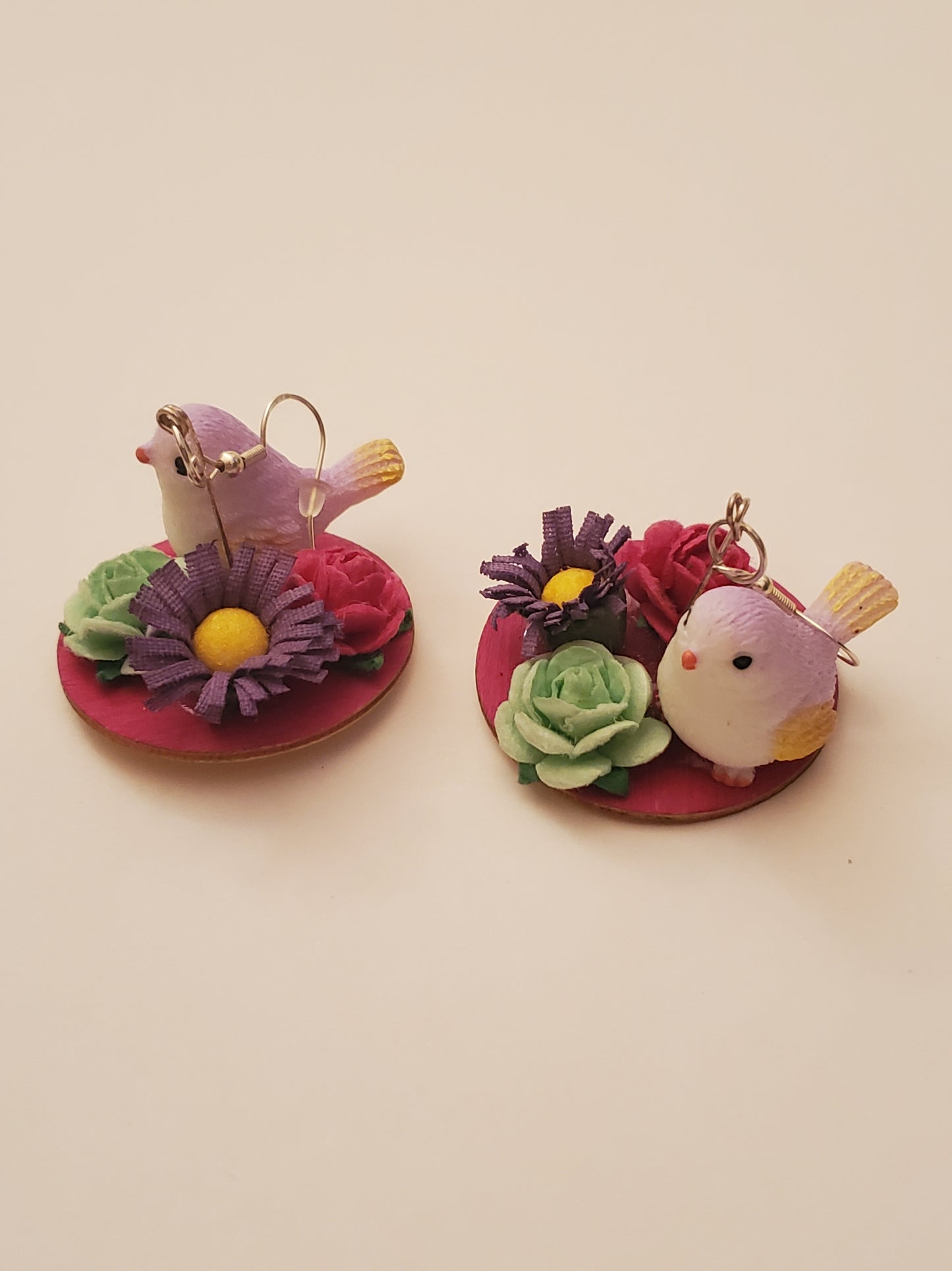 Bird and Flower 3D Earrings