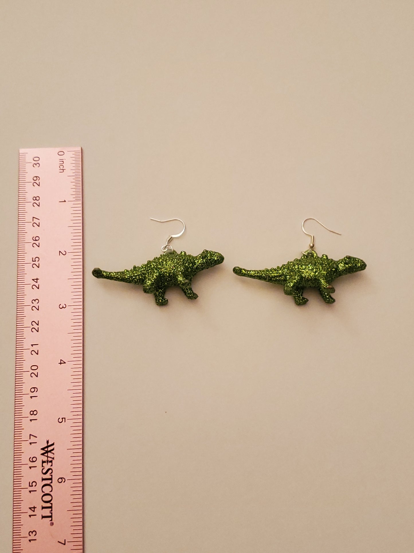 Green Glitter Dinosaur Earrings