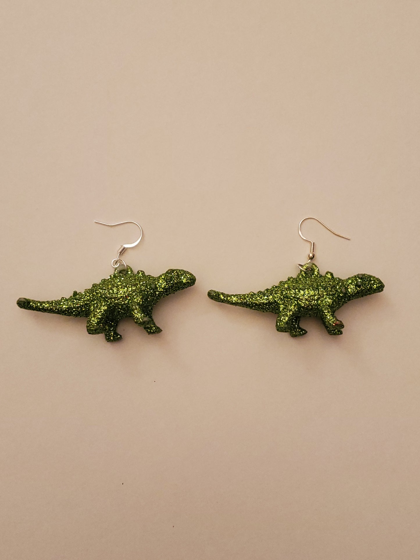 Green Glitter Dinosaur Earrings