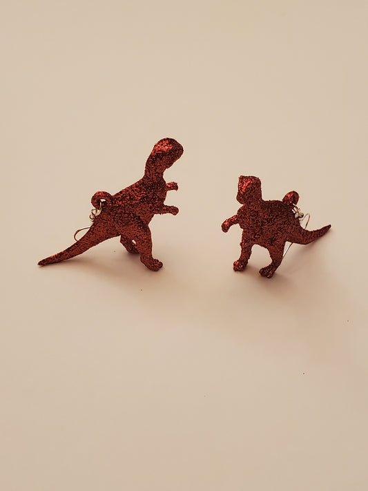 Red Glitter Dinosaur Earrings