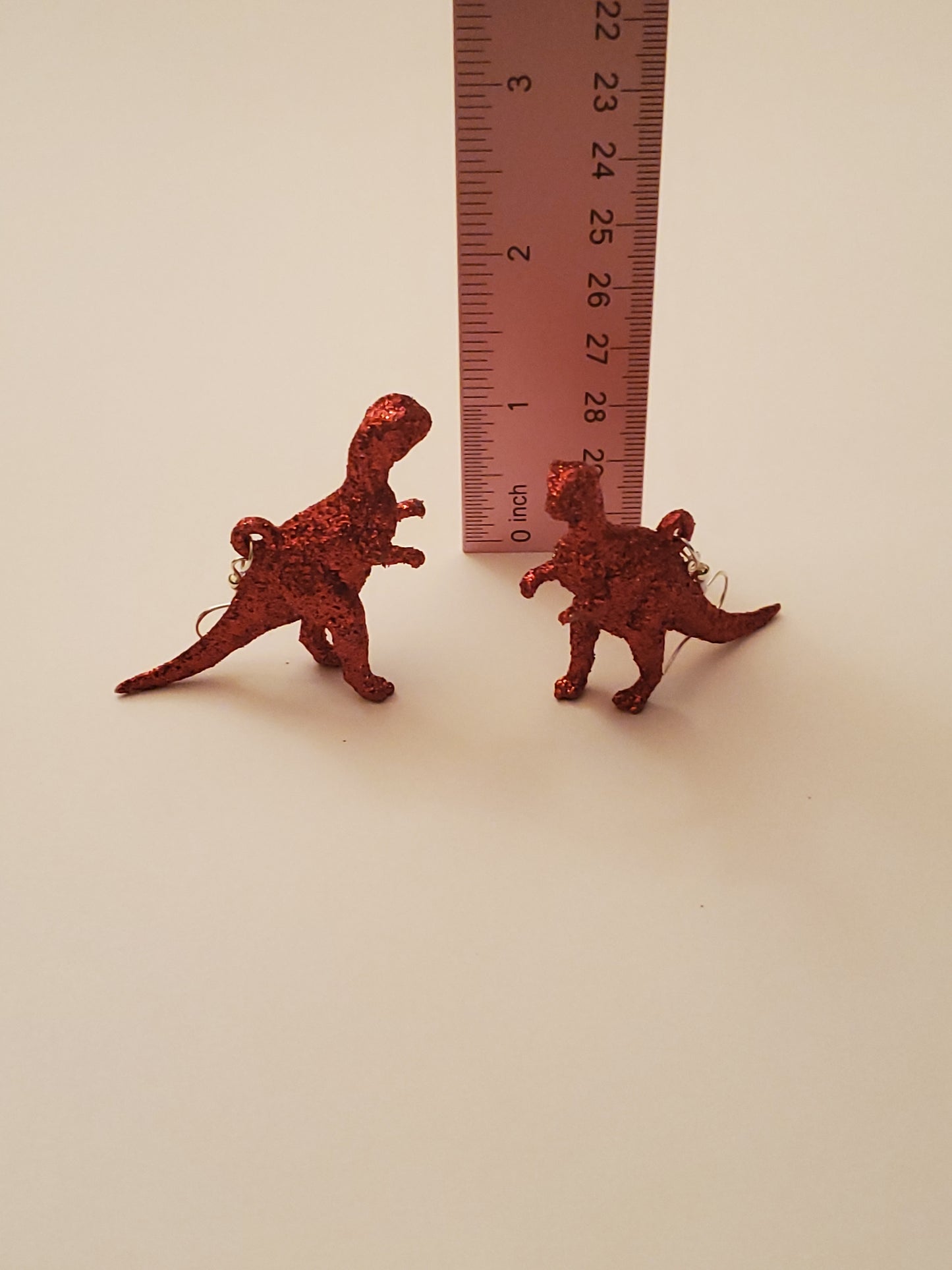 Red Glitter Dinosaur Earrings