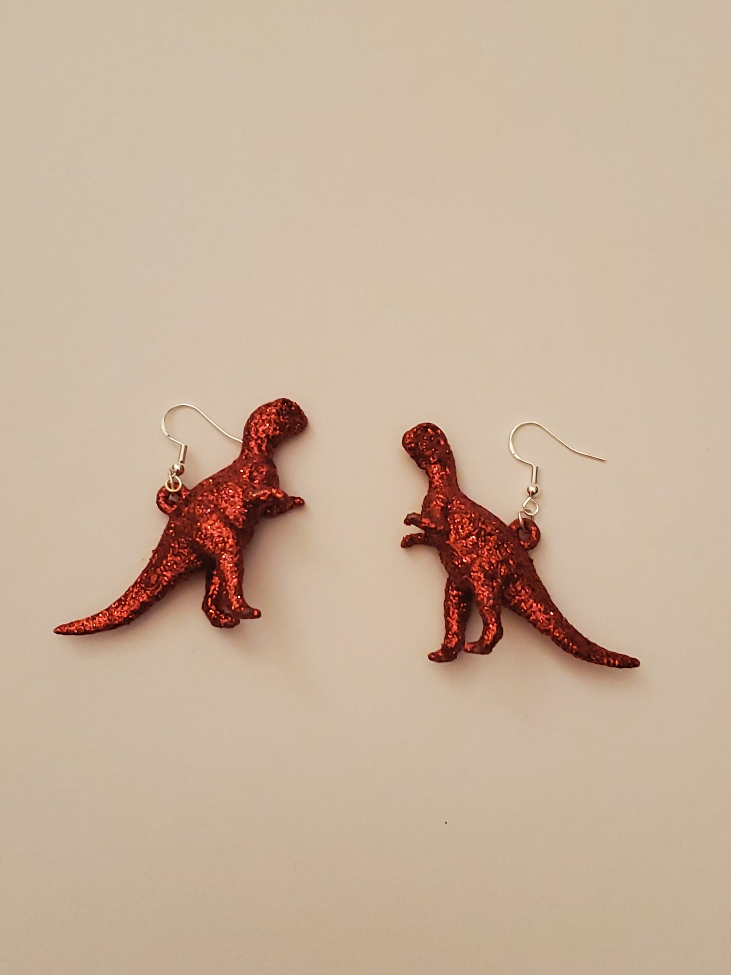 Red Glitter Dinosaur Earrings