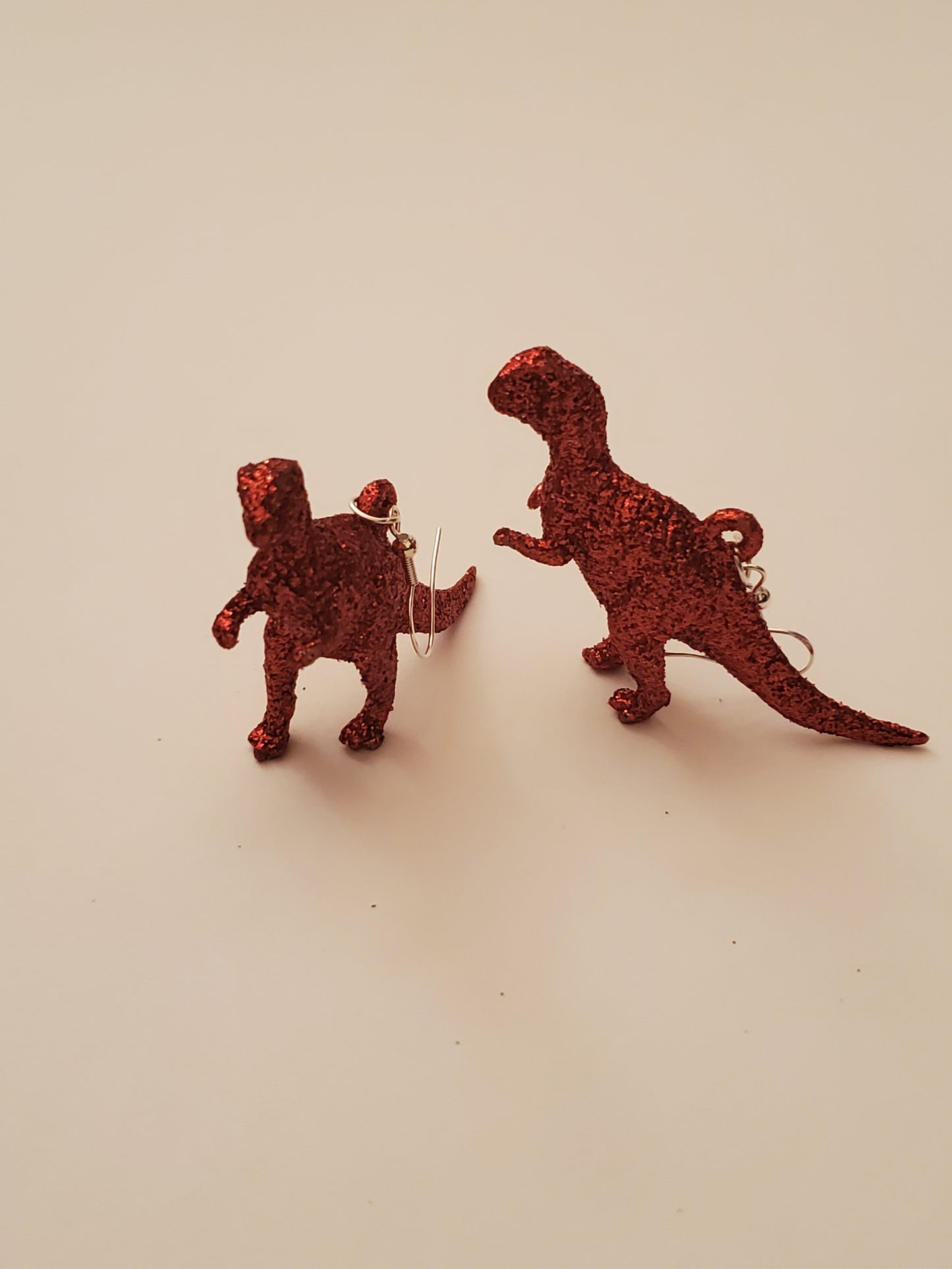 Red Glitter Dinosaur Earrings