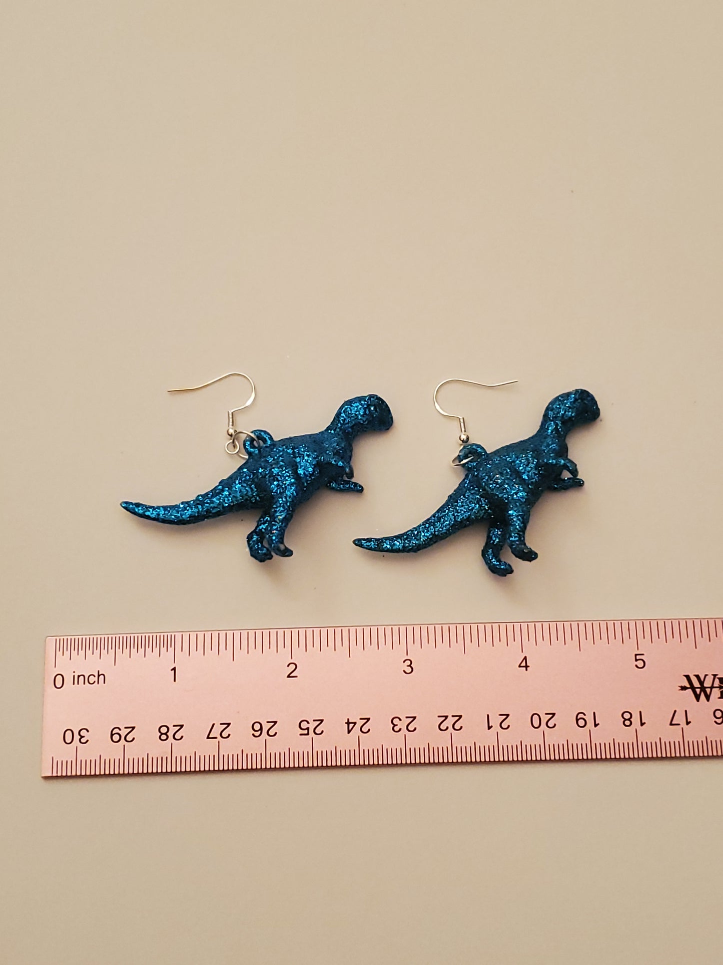 Blue Glitter Dinosaur Earrings