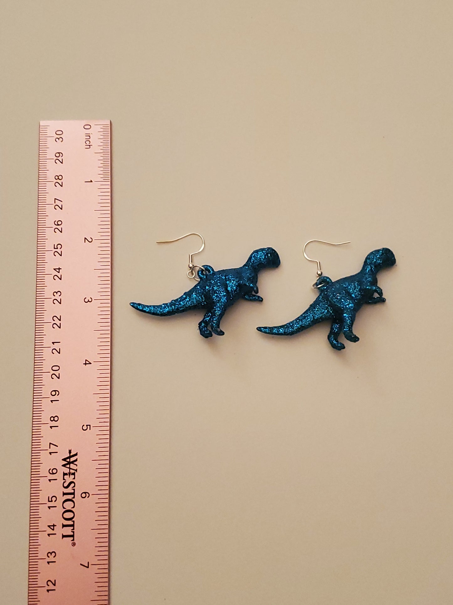 Blue Glitter Dinosaur Earrings