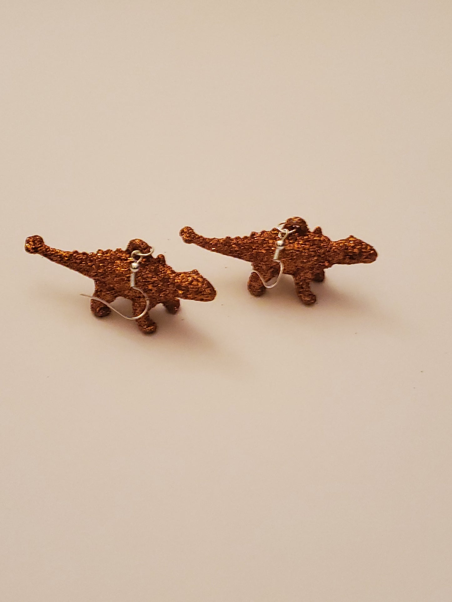 Orange Glitter Dinosaur Earrings