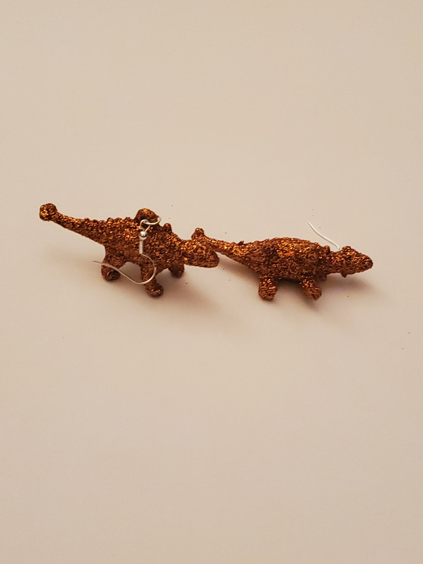 Orange Glitter Dinosaur Earrings