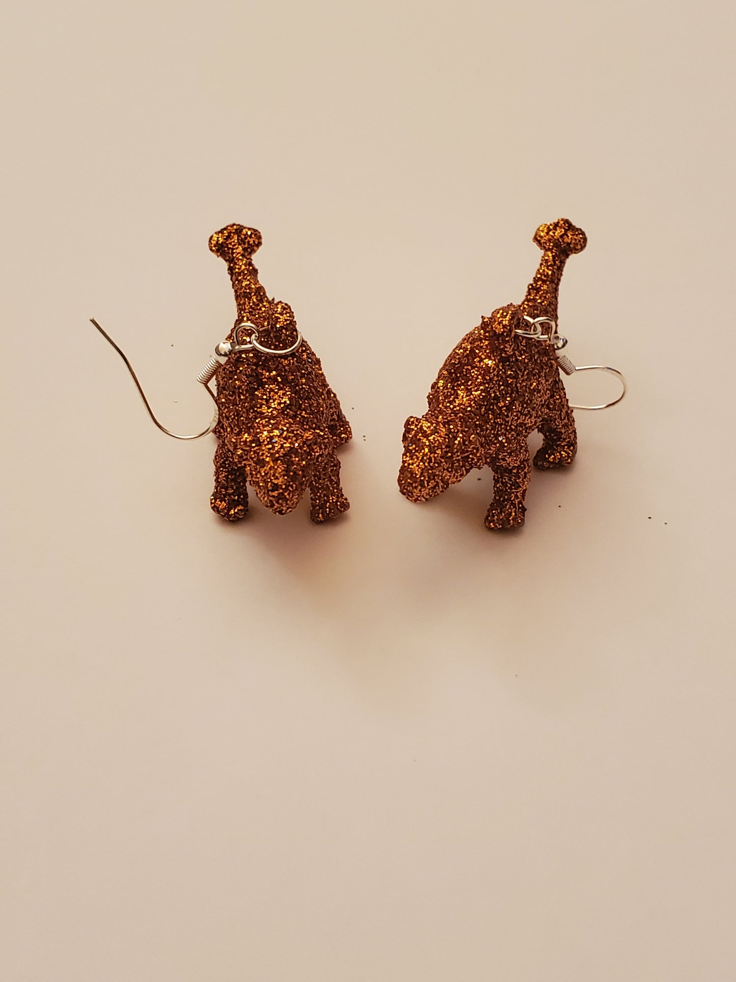 Orange Glitter Dinosaur Earrings