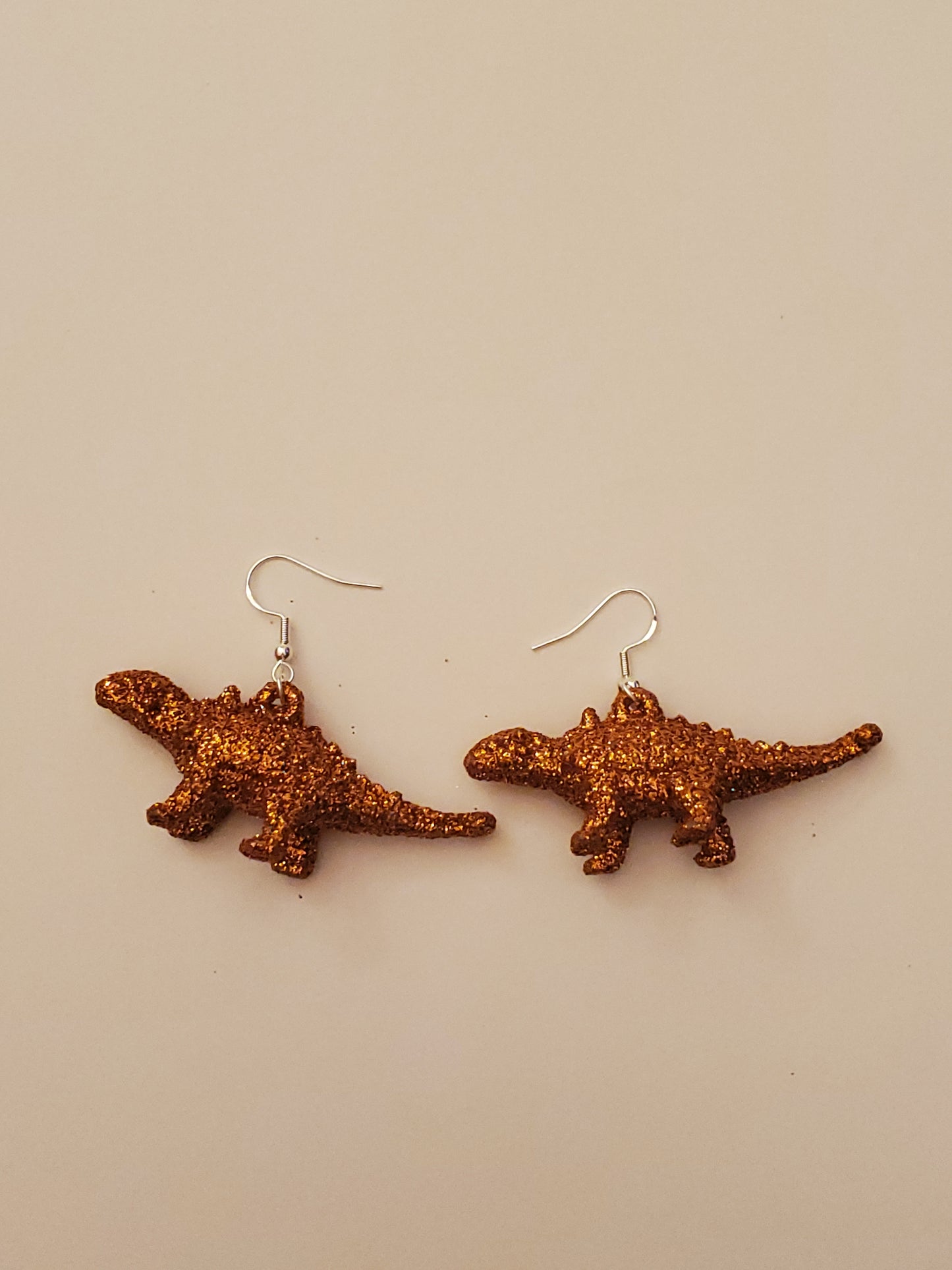 Orange Glitter Dinosaur Earrings