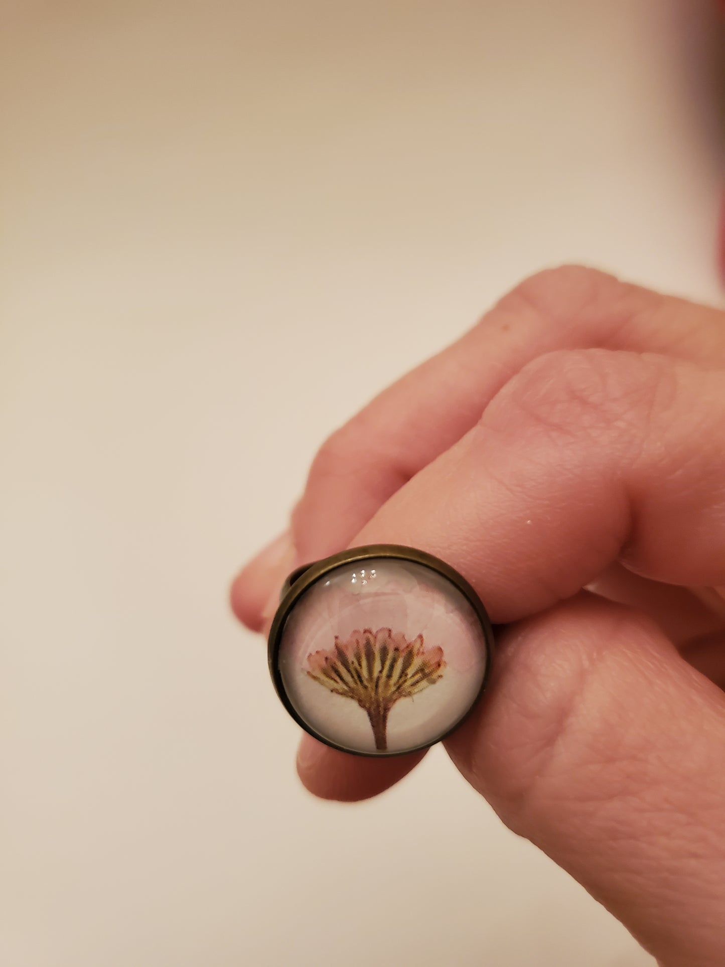 Floral Glass Cabachon Ring