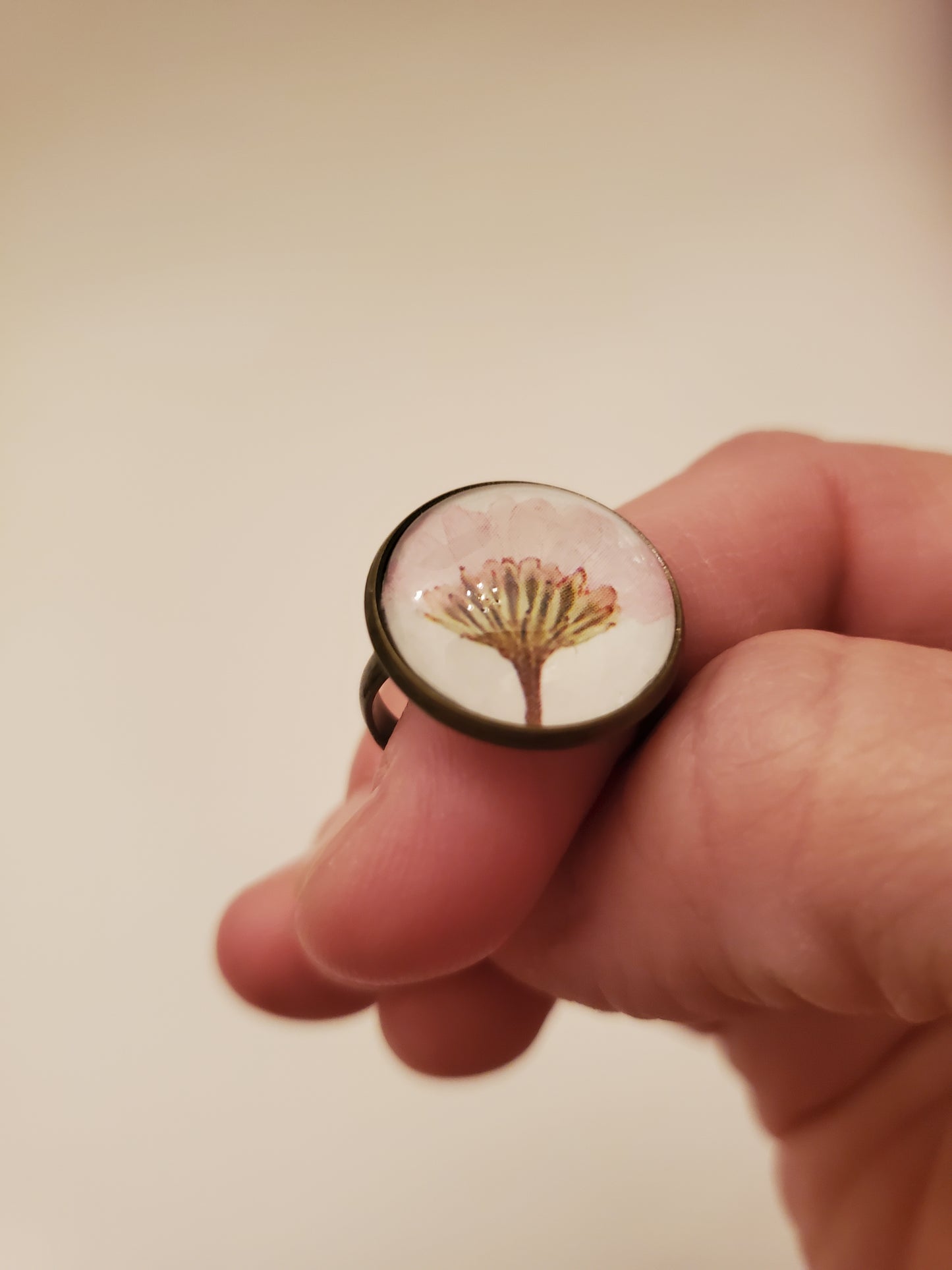 Floral Glass Cabachon Ring