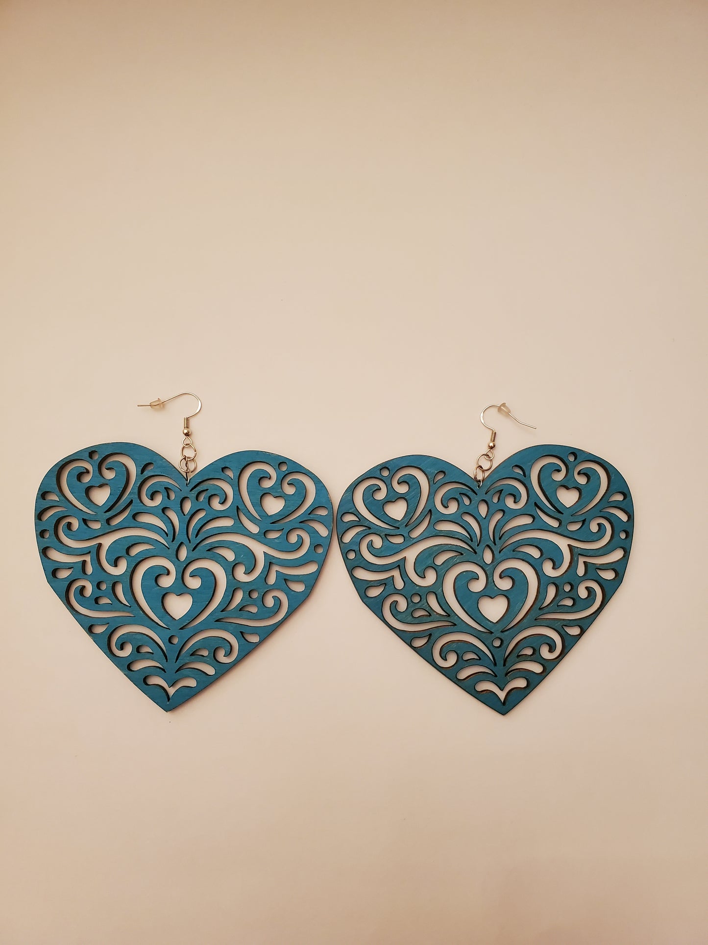 Handpainted Wood Heart Earrings