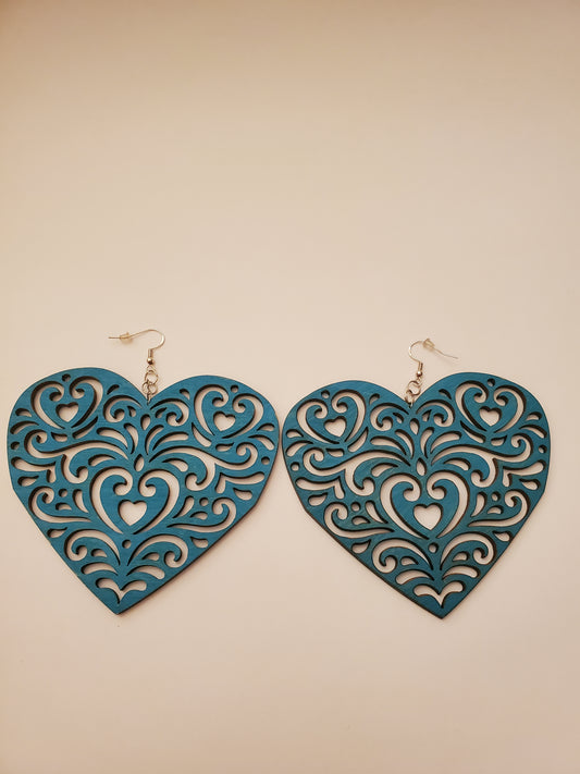 Handpainted Wood Heart Earrings