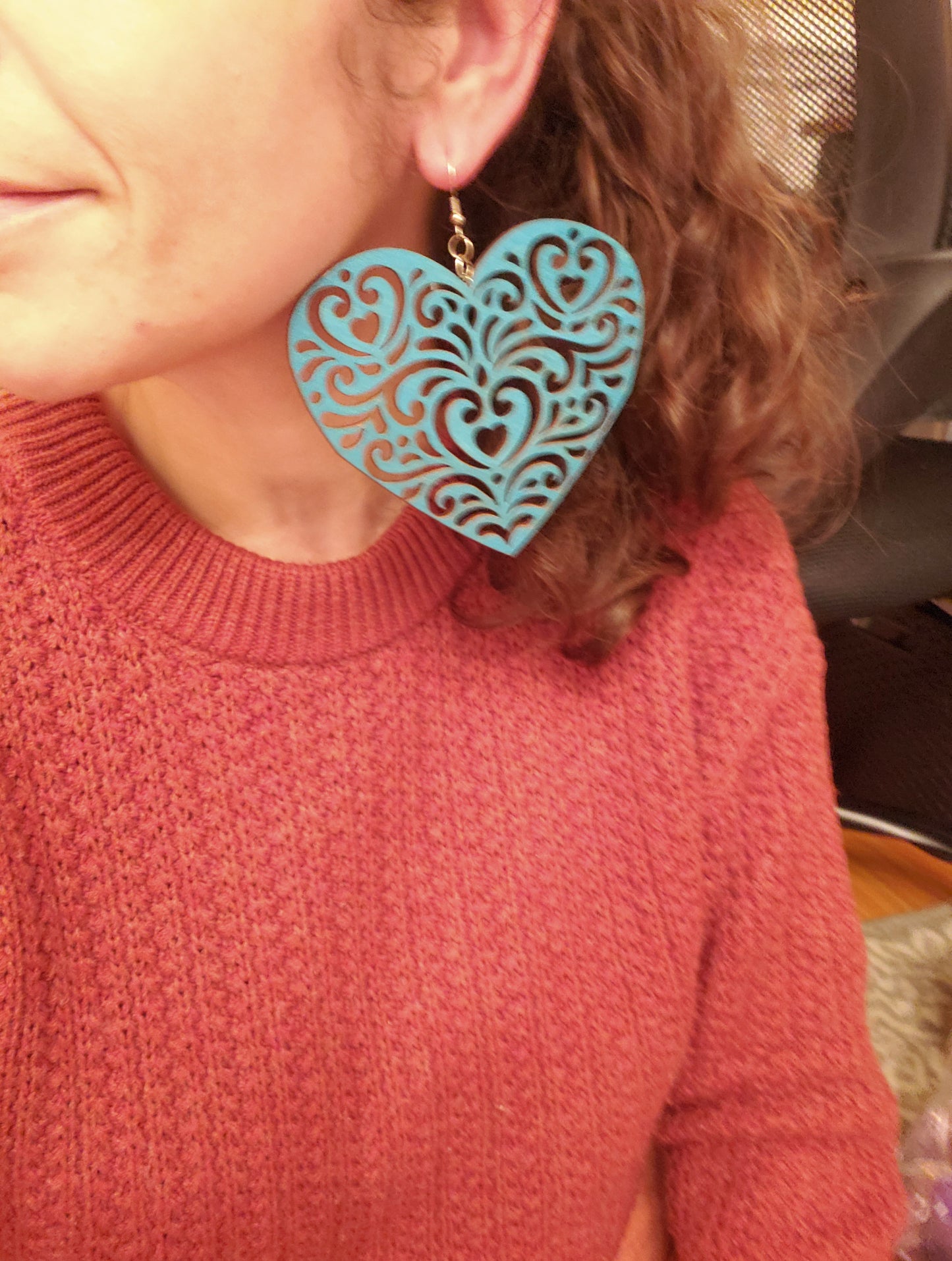 Handpainted Wood Heart Earrings