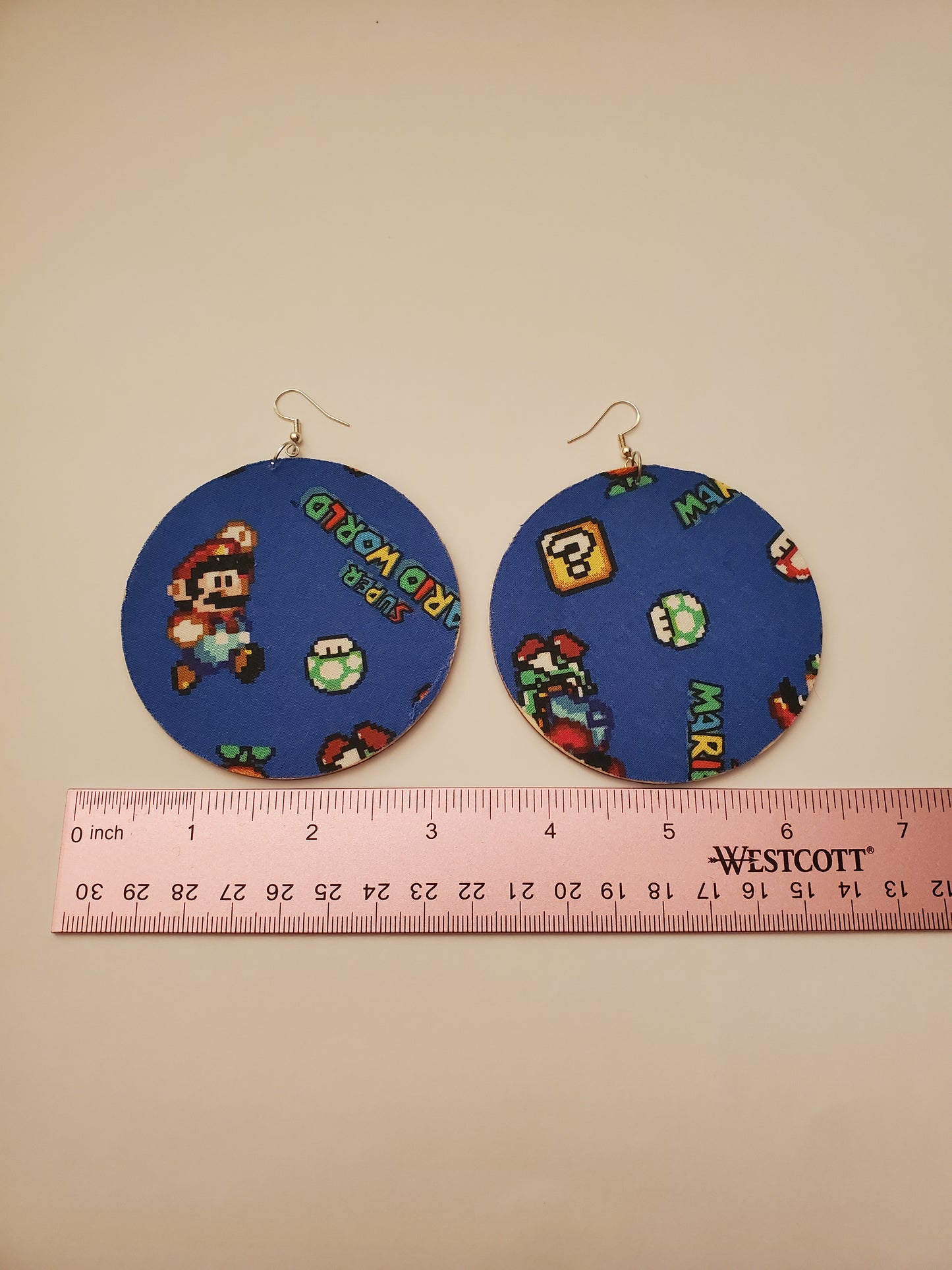 Mario Themed Fabric Wood Earrings