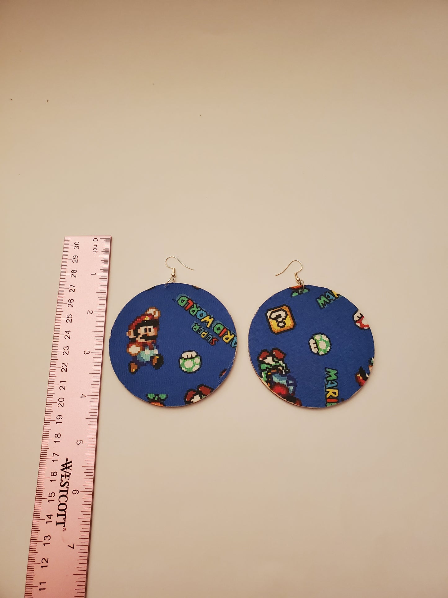 Mario Themed Fabric Wood Earrings