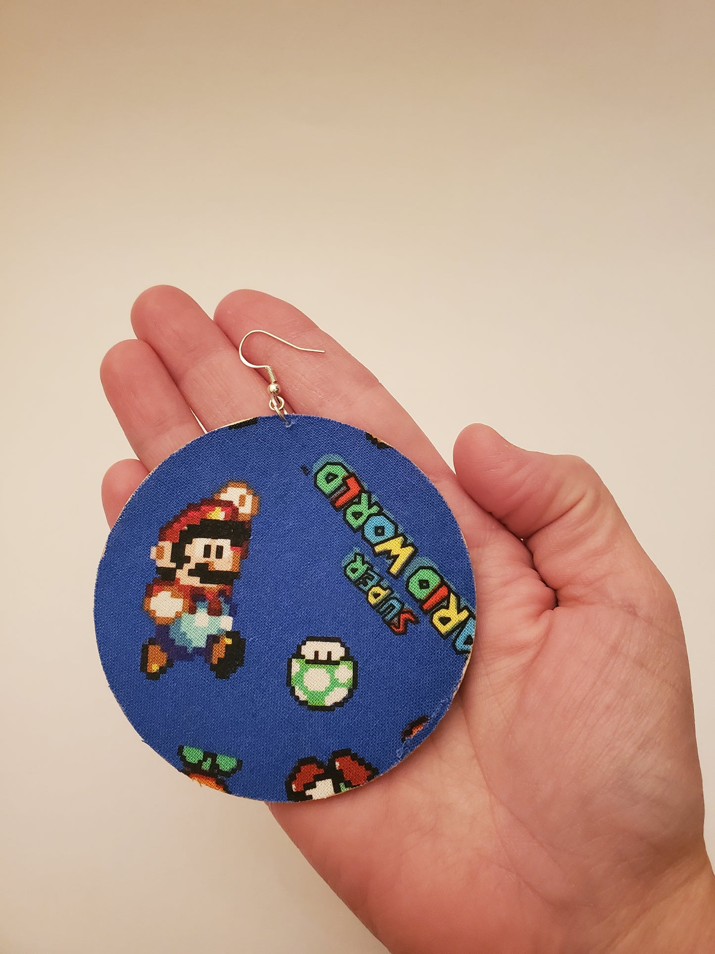 Mario Themed Fabric Wood Earrings