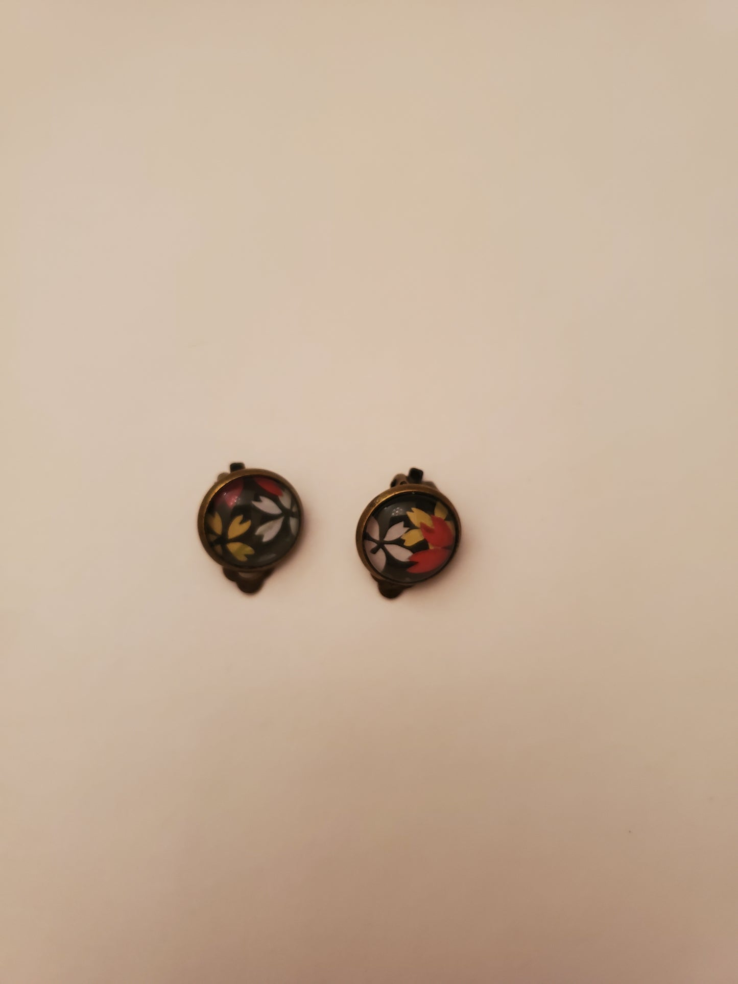 Glass Cabachon Tiny Clip On Earrings